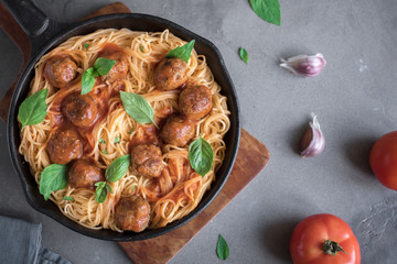Spaghetti pasta with meatballs