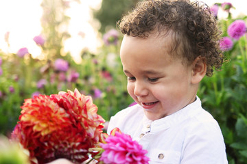 Toddler picking flowers