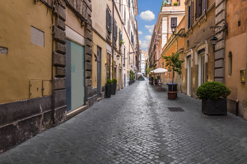 Narrow street in the historical centre of Rome, Italy