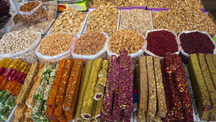 Eastern sweets and nuts in the market