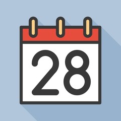 number and calendar icon, outline icon with long shadow