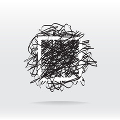 Vector sign scribble of a wool clew inside a square frame