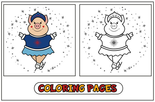 Coloring piggy - Snow Maiden on skates