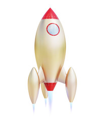 Cartoon Rocket Ship isolated on White Background. 3D illustration