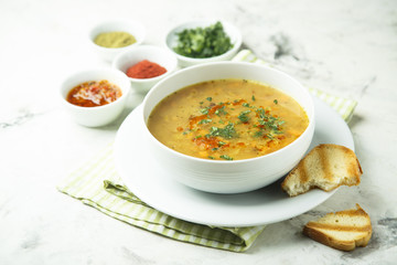 Lentil soup with hot chili oil