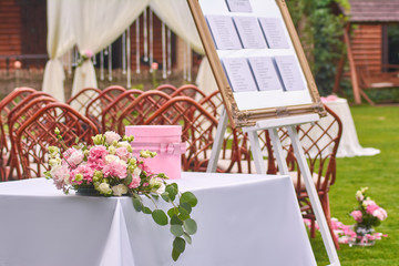wedding flowers on a table outdoors