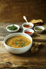 Lentil soup with hot chili oil