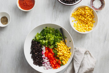 Set prepared products preparation taco salad top view