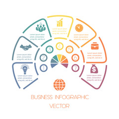 Semicircle from Lines infographic 7 positions. template with text areas