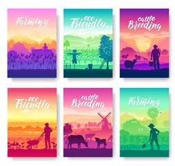 Farming life brochure cards set. Take care of the garden template of flyear, magazines, poster, books, invitation banners. cultivation of land layout modern design booklet