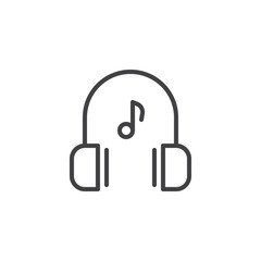 Headphones and music note outline icon. linear style sign for mobile concept and web design. Listen to music simple line vector icon. Symbol, logo illustration. Pixel perfect vector graphics