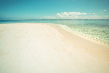 Empty tropical beach scene. Sea sand sky. Tranquil, inspirational beach background