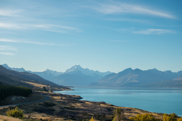 Naklejka na ściany i meble Mountain landscape, Lake Tekapo, New Zealand
