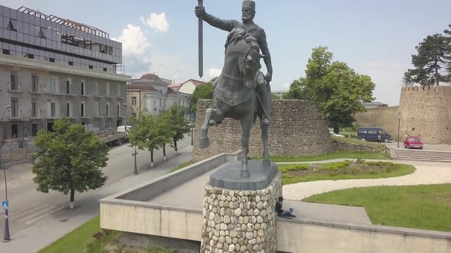 Aerial view to Monument of King Erekle II in Telavi. Famous Kakheti wine region, Georgia