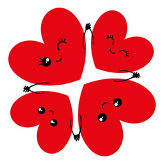 Obraz premium Happy family of red hearts on a white background.