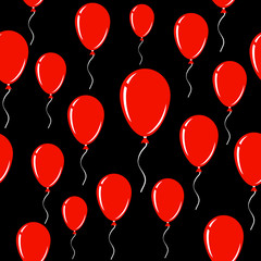 Red Balloon over black. Seamless vector background.