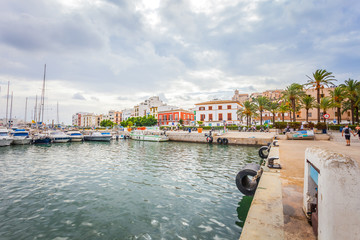Fototapeta premium IBIZA, SPAIN - OCTOBER 10, 2014: Panoramic view of yacht harbor in Pacha, Balearic Islands