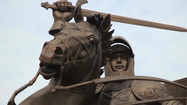 Close up of monument to Vytis in Kaunas, Lithuania