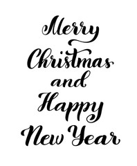 Merry Christmas and happy new year. Modern calligraphy quote with handdrawn lettering. Vector illustration.