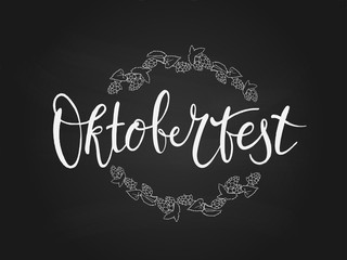 Oktoberfest typography title vector design for banner and poster. Oktoberfest handwritten lettering header. Design template event celebration. Beer Bavarian Festival banner. Chalk logotype.