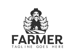 farmer stylized portrait, organic products logo template