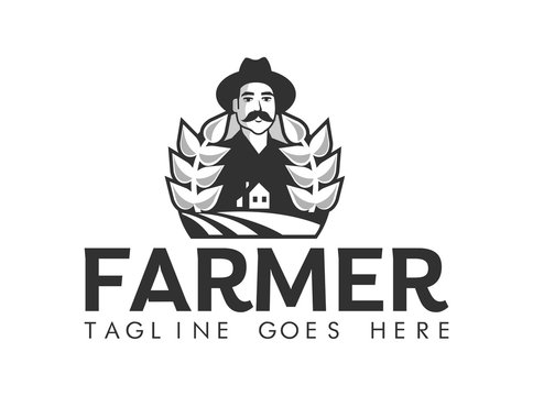 farmer stylized portrait, organic products logo template