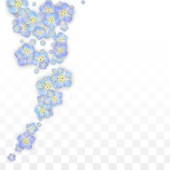 Blue Vector Realistic Blue Petals Falling on Transparent Background.  Spring Romantic Flowers Illustration. Flying Petals. Sakura Spa Design. Blossom Confetti. Design Elements for Wedding Decoration.