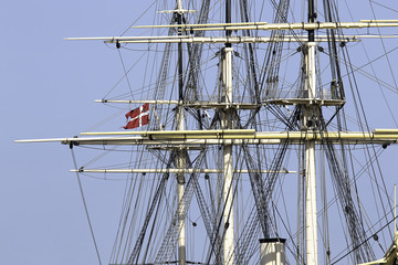 Jylland one of the worlds largest wooden warships with the Danish Flag