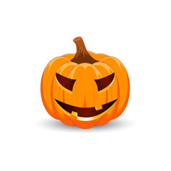 Pumpkin on white background. The main symbol of the Happy Halloween holiday. Orange pumpkin with smile for your design for the holiday Halloween. Vector illustration.