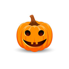 Pumpkin on white background. The main symbol of the Happy Halloween holiday. Orange pumpkin with smile for your design for the holiday Halloween. Vector illustration.
