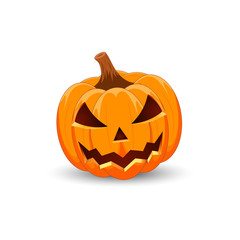 Pumpkin on white background. The main symbol of the Happy Halloween holiday. Orange pumpkin with smile for your design for the holiday Halloween. Vector illustration.