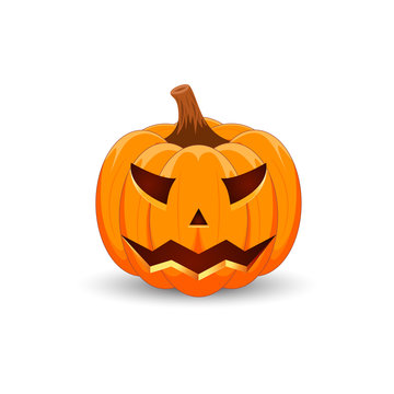 Pumpkin on white background. The main symbol of the Happy Halloween holiday. Orange pumpkin with smile for your design for the holiday Halloween. Vector illustration.