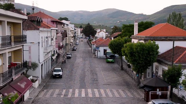morning street in Pinhao, river Douro valley, Portugal