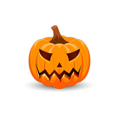 Pumpkin on white background. The main symbol of the Happy Halloween holiday. Orange pumpkin with smile for your design for the holiday Halloween. Vector illustration.