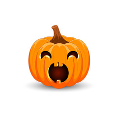 Pumpkin on white background. The main symbol of the Happy Halloween holiday. Orange pumpkin with smile for your design for the holiday Halloween. Vector illustration.