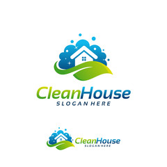 Clean House logo designs with Nature leaf, Cleaning Service logo vector