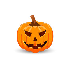 Pumpkin on white background. The main symbol of the Happy Halloween holiday. Orange pumpkin with smile for your design for the holiday Halloween. Vector illustration.