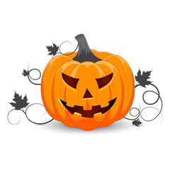 Pumpkin on white background. The main symbol of the Happy Halloween holiday. Orange pumpkin with smile for your design for the holiday Halloween. Vector illustration.