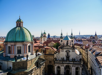 Obraz na płótnie Canvas Saint Francis Of Assisi and Holy Saviour Churches, elevated view, Old Town, Prague, Bohemia Region, Czech Republic