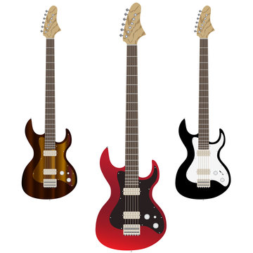 Electric guitar in red, black, brown color. Vector