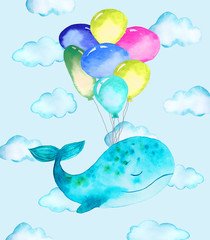 illustration of whale and balloons