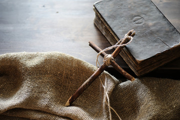 Religion tom book cross burlap