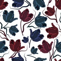 Floral seamless pattern with colorful tulips.Vector background with flowers.Textile texture