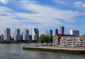 Fototapeta na wymiar View over the Noordereiland towards City Center, Rotterdam, South Holland, The Netherlands