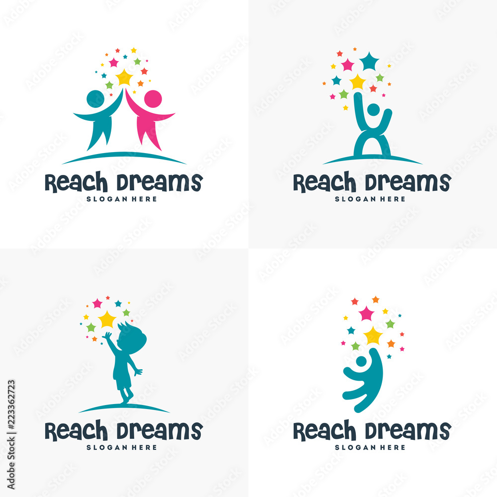 Wall mural set of reaching star logo, , online learning logo designs vector, kids dream logo, reach dreams logo