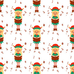 Santa Claus elf kids cartoon elf helpers vector illustration children elves characters traditional costume seamless pattern background