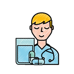 Obraz premium doctor cartoon with stethoscope and water pills