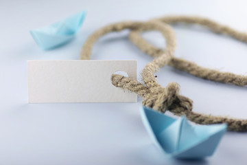 sticker with thick braided rope and ship paper origami