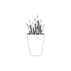 Stylish Colorful Pencil. Pencil in cup. White background