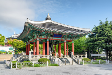 Naklejka premium Amazing bell pavilion of traditional Korean architecture, Busan